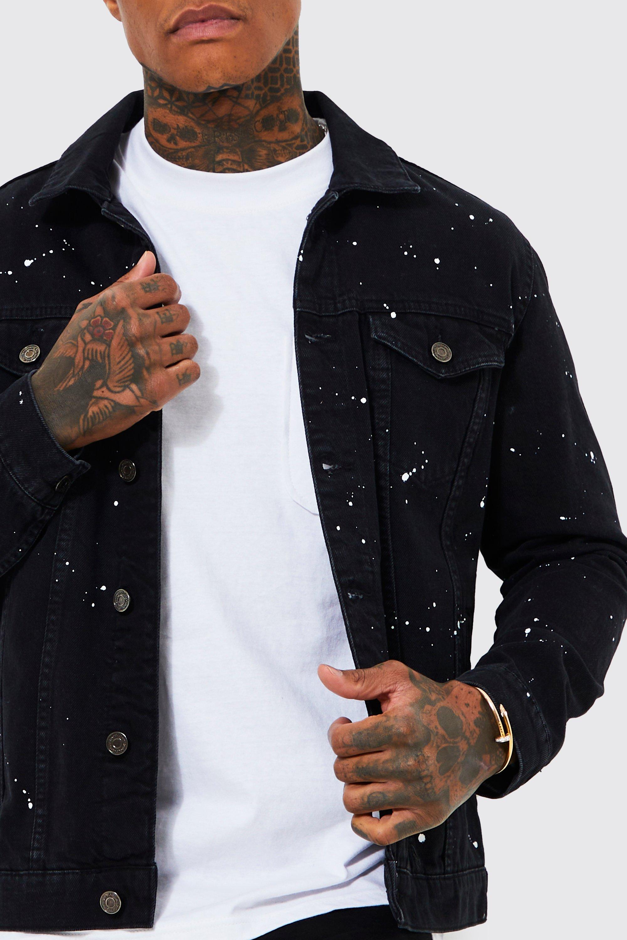 Men's paint splatter deals denim jacket